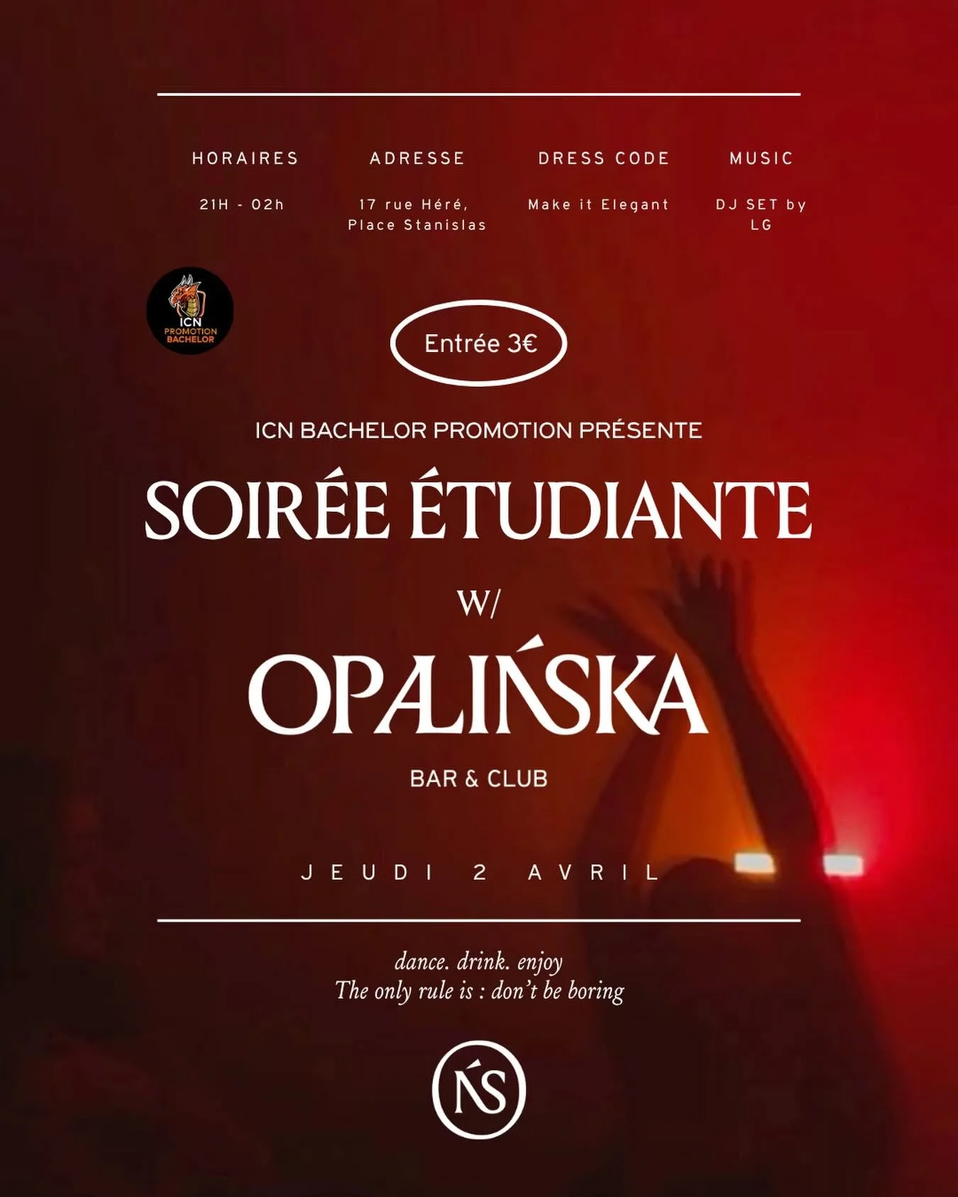 Affiche : soirée étudiante ICN